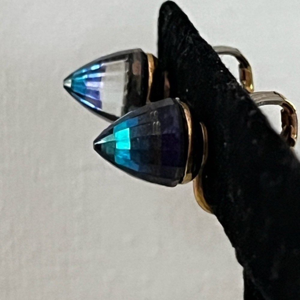 Blue and Gold Cone Earrings crystal clip on vintage antique